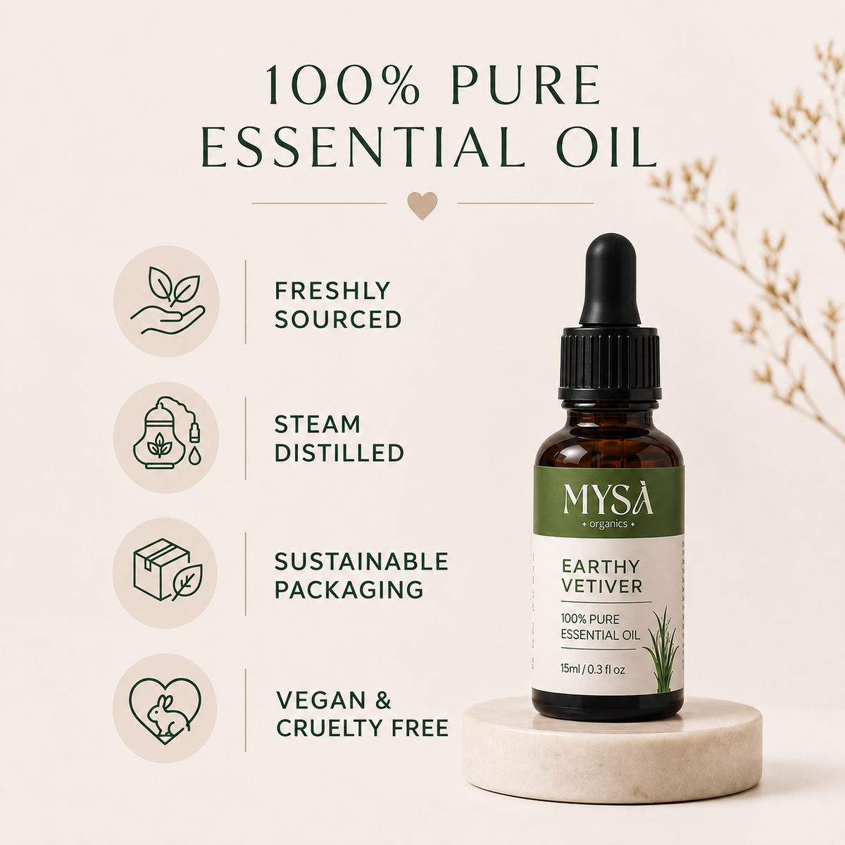 MYSA Organics Pure Vetiver Essential Oil 15ml