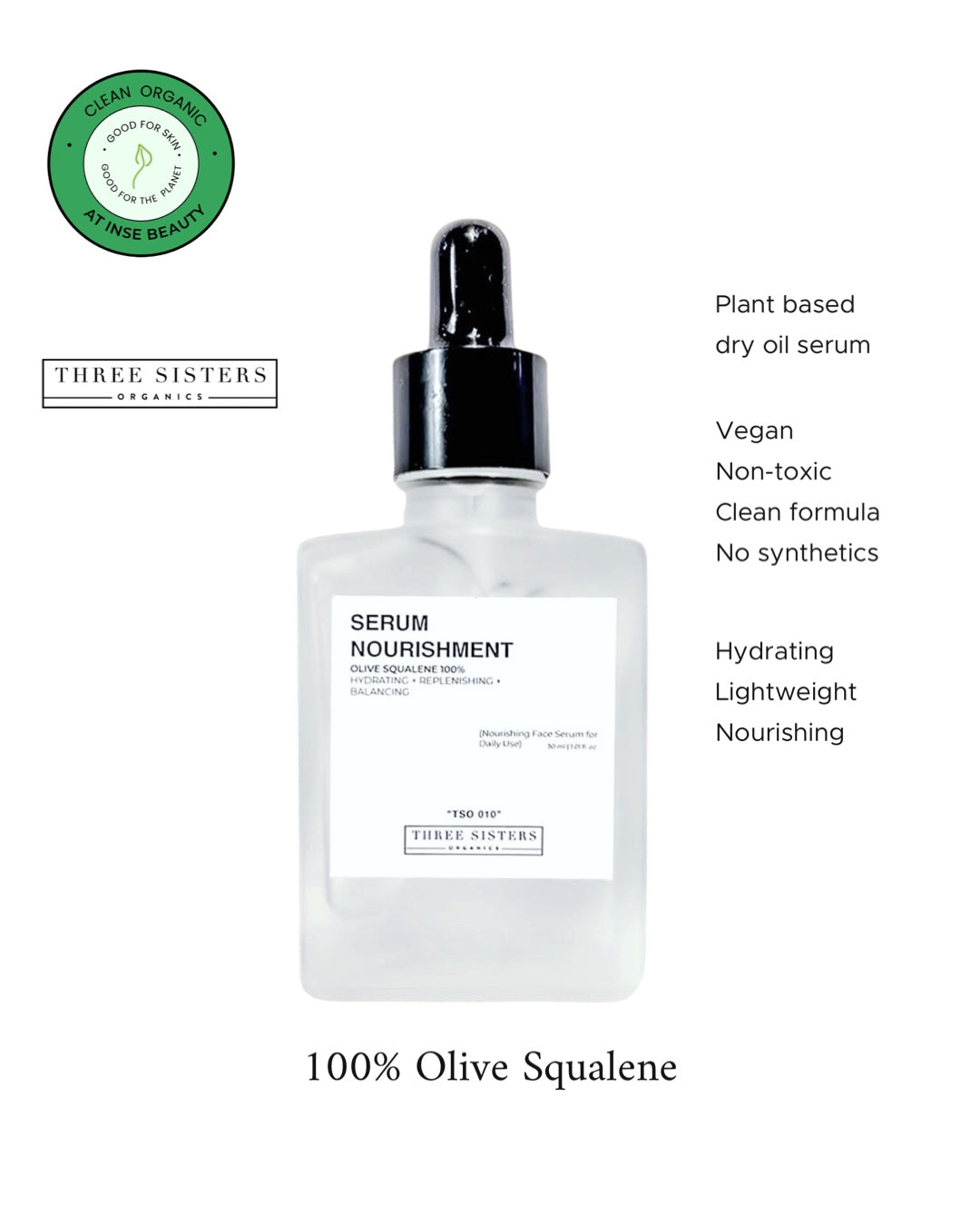 Three Sisters Organics | Face Serum Nourishment | 100% Olive Squalene